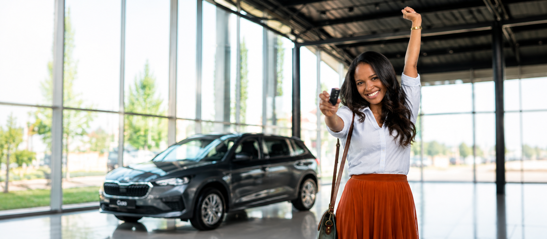 Buyer picking up their newly won vehicle