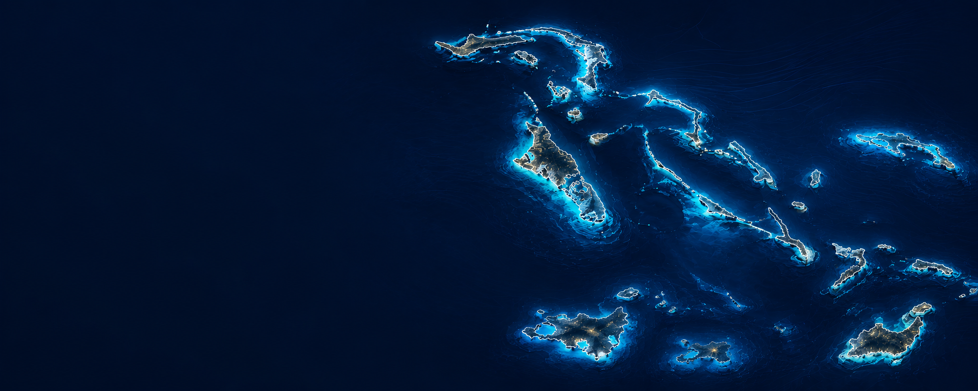 Aerial map of The Bahamas islands