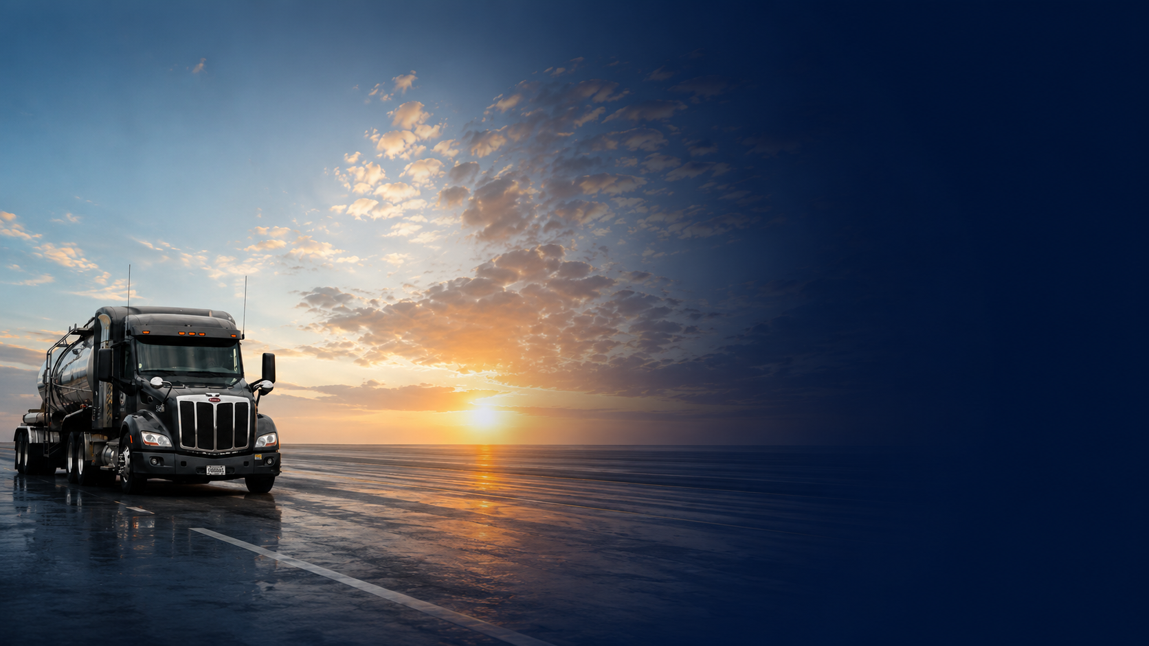 Transport truck at sunset